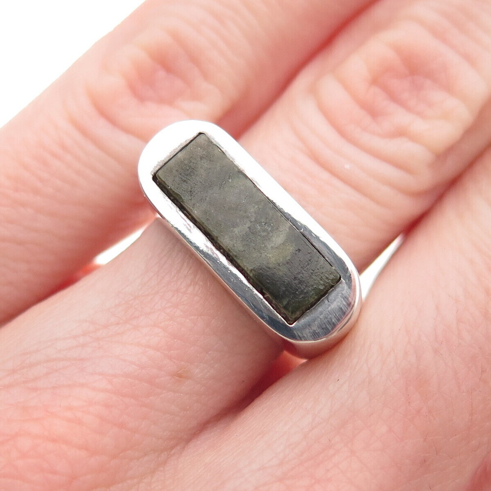 925 Sterling Silver Vintage Real Jade Modernist Ring Size 6